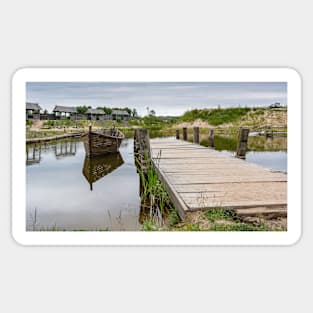 Peaceful landscape with lake and wooden boat Sticker